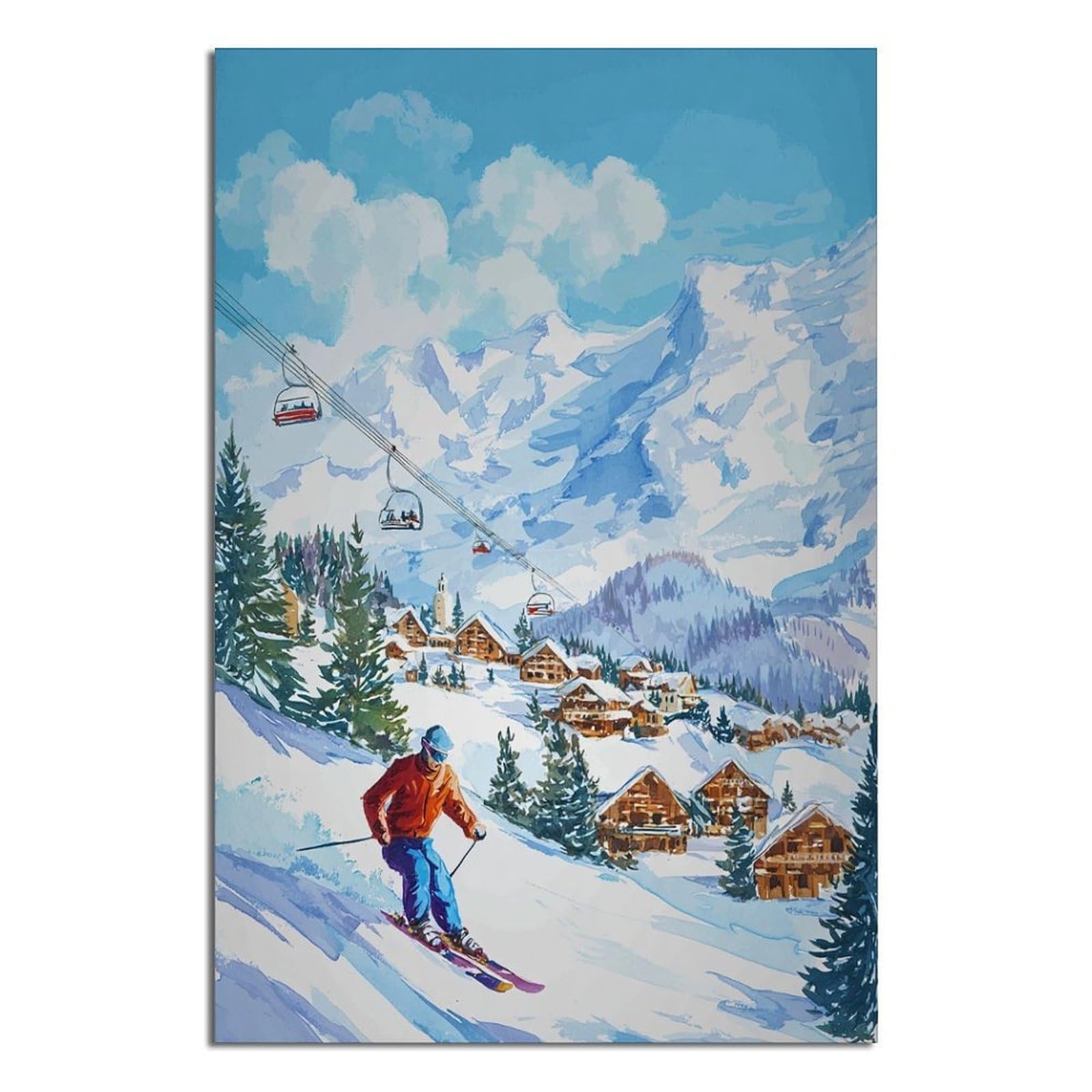 iPuzou Grindelwald Switzerland Ski Poster 20x30inch(50x75cm) Vintage Watercolor Canvas Art
