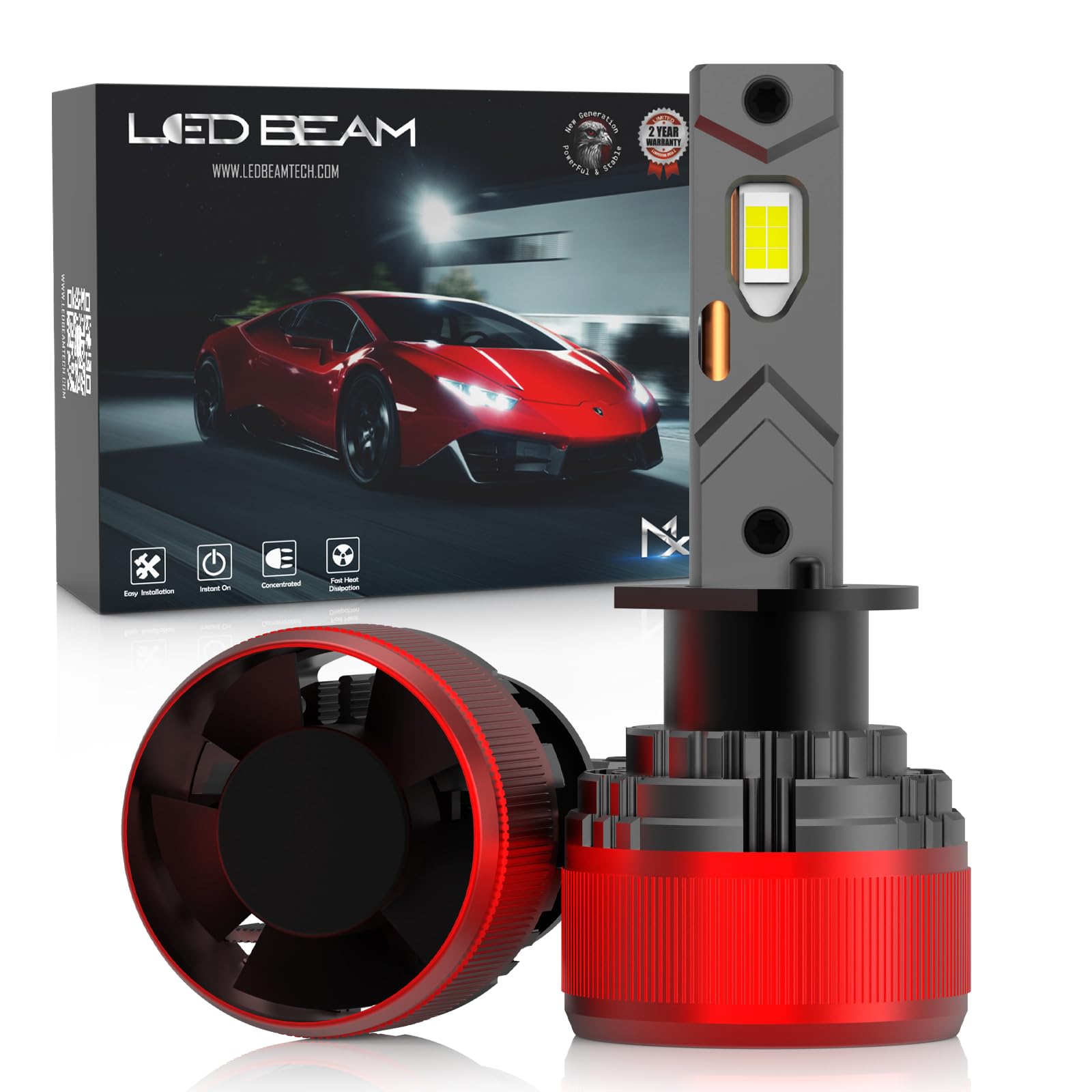 Sponsored Ad - LED MX 120W Automotive Grade 7035 Chip 22000Lm 6000k White Car Headlight Bulbs with Canbus External Ballast Driver (12V,120W/2bulbs) (H1), Pack of 2