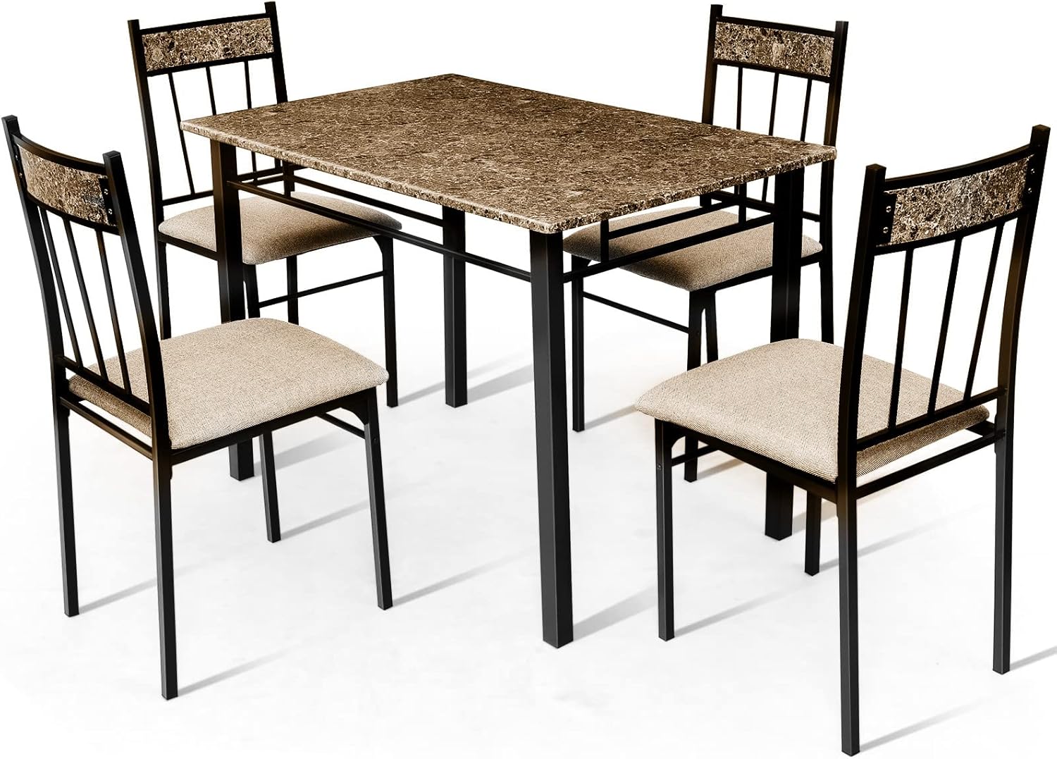 COSTWAY Marble Kitchen Dining Set, 5 Piece Dining Table and Chair Set