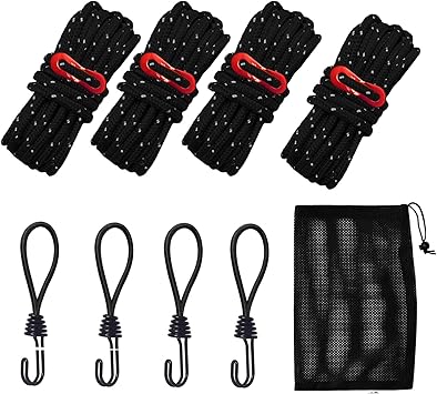 Amazon Co Jp ガイロープ 4mm 長さ 2 5ｍ 4本 セット テントロープ 自在金具4個付き 収納袋付き 反射材入り タープロープ キャンプ ロープ Uciy スポーツ アウトドア