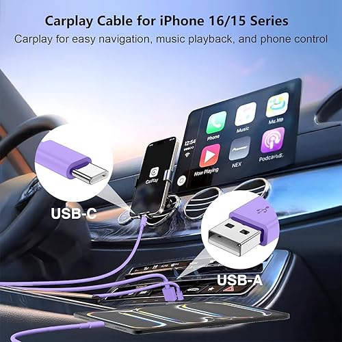 Vista 39 de Carplay - Cable de carga USB C para iPhone 16 15 Pro Max, paquete de 4 [3/3/6/6 pies] 60 W USB C a USB C cable y USB A a USBC cable de carga rápida