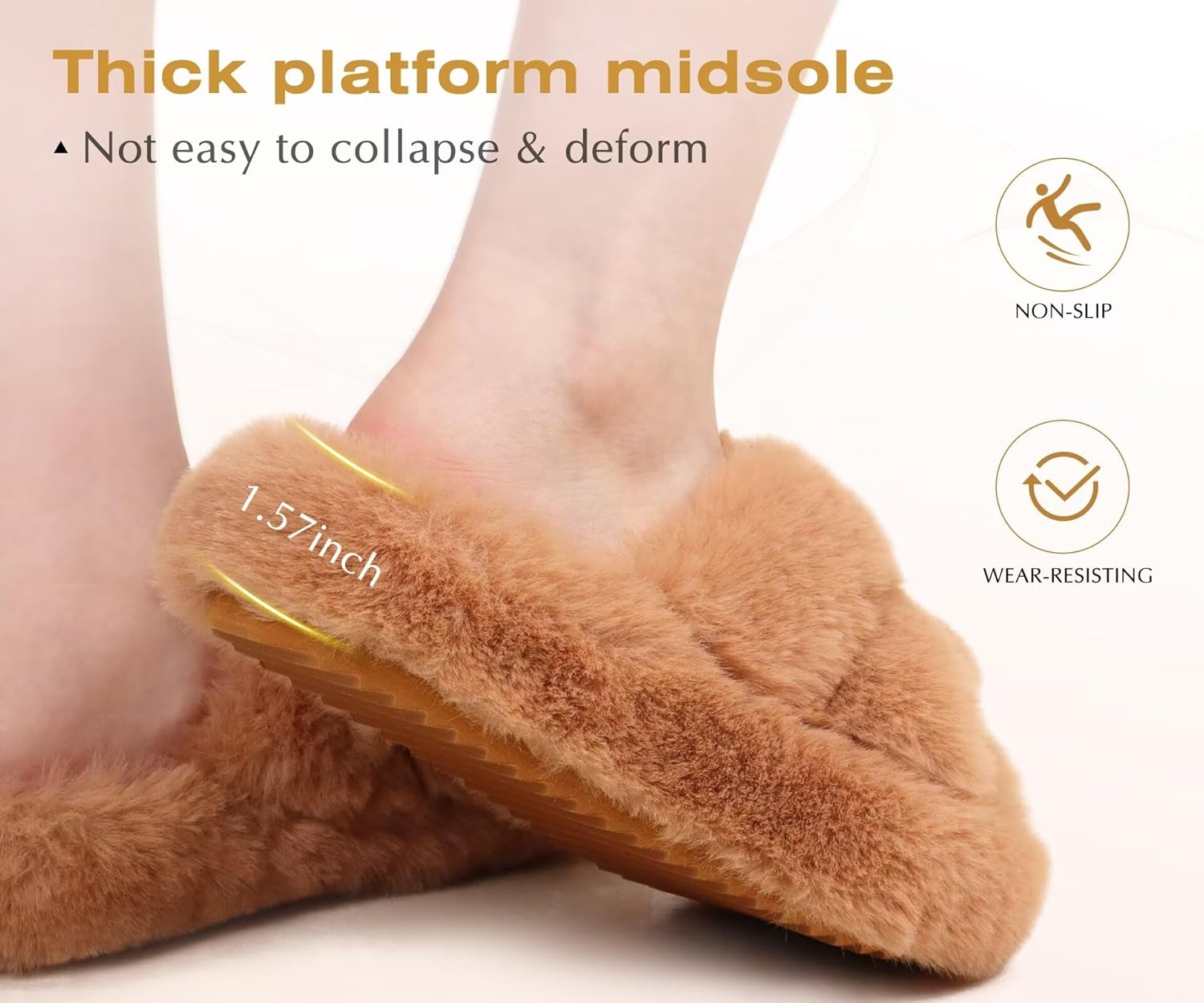 COFACE Women's Fluff Slippers House Open Toe Faux Fur Ladies Fashion Platform Fuzzy Slide Shoes with Comfort Arch Support, Indoor Outdoor Sole - Image 7