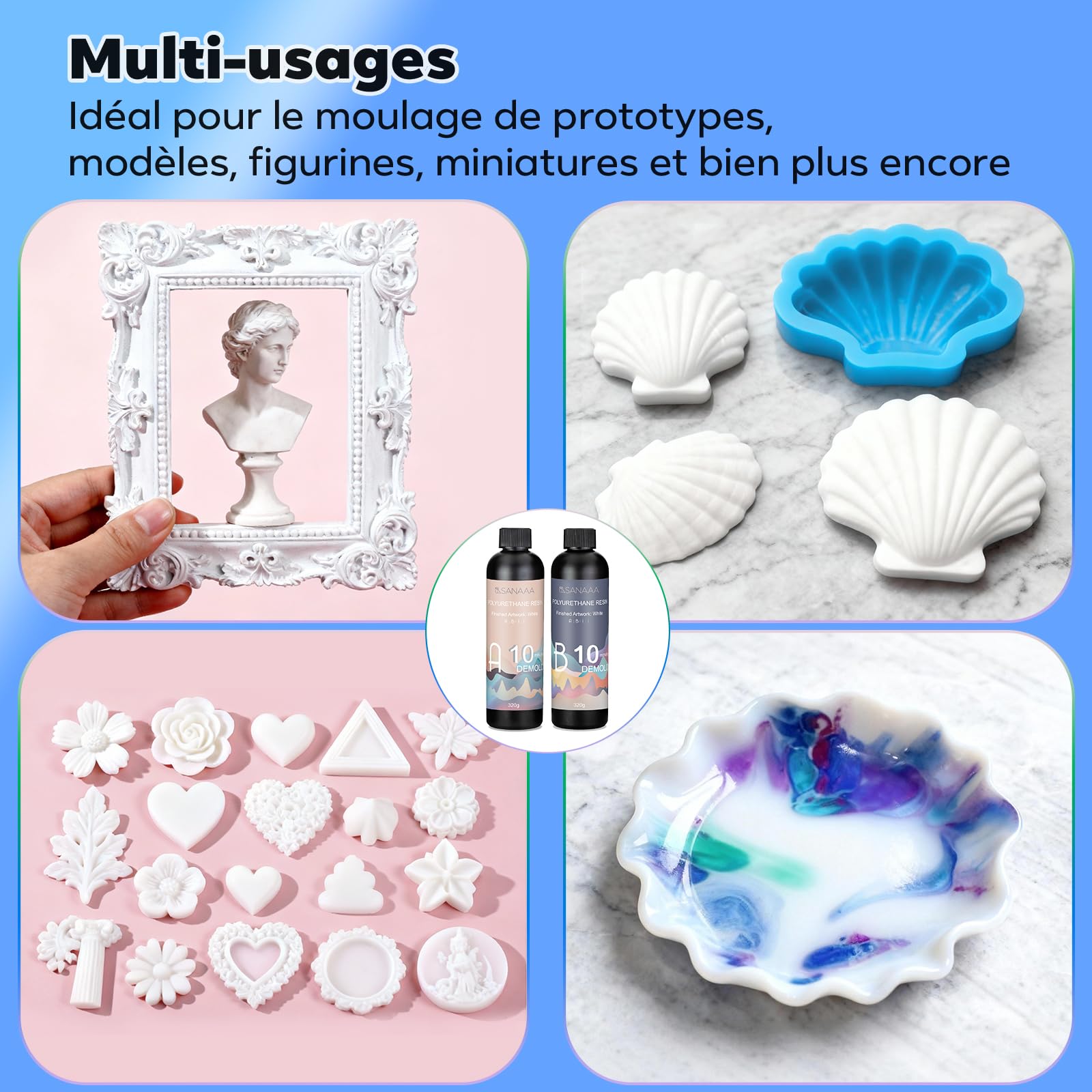 SANAAA Résine polyuréthane, résine bicomposante de 1100 g, résine à durcissement Rapide en 10 Minutes, Plastique pour Le Moulage de modèles, prototypes et Autres Objets artisanaux en résine.