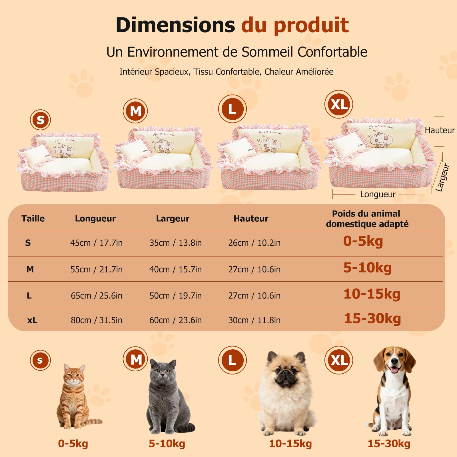 PETCUTE Lit pour Chiens de Taille Moyenne, Canapés pour Chiens avec Fond Antidérapant, Doux et Confortable,Coussin pour Chien,Lit pour Animaux avec Oreiller,Housse Amovible et Lavable,L