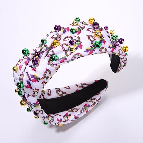 Miniatura 2 de Diadema de Mardi Gras, diadema anudada de cristal morado, verde y amarillo para mujer, máscara de diamantes de imitación adornada con nudo superior