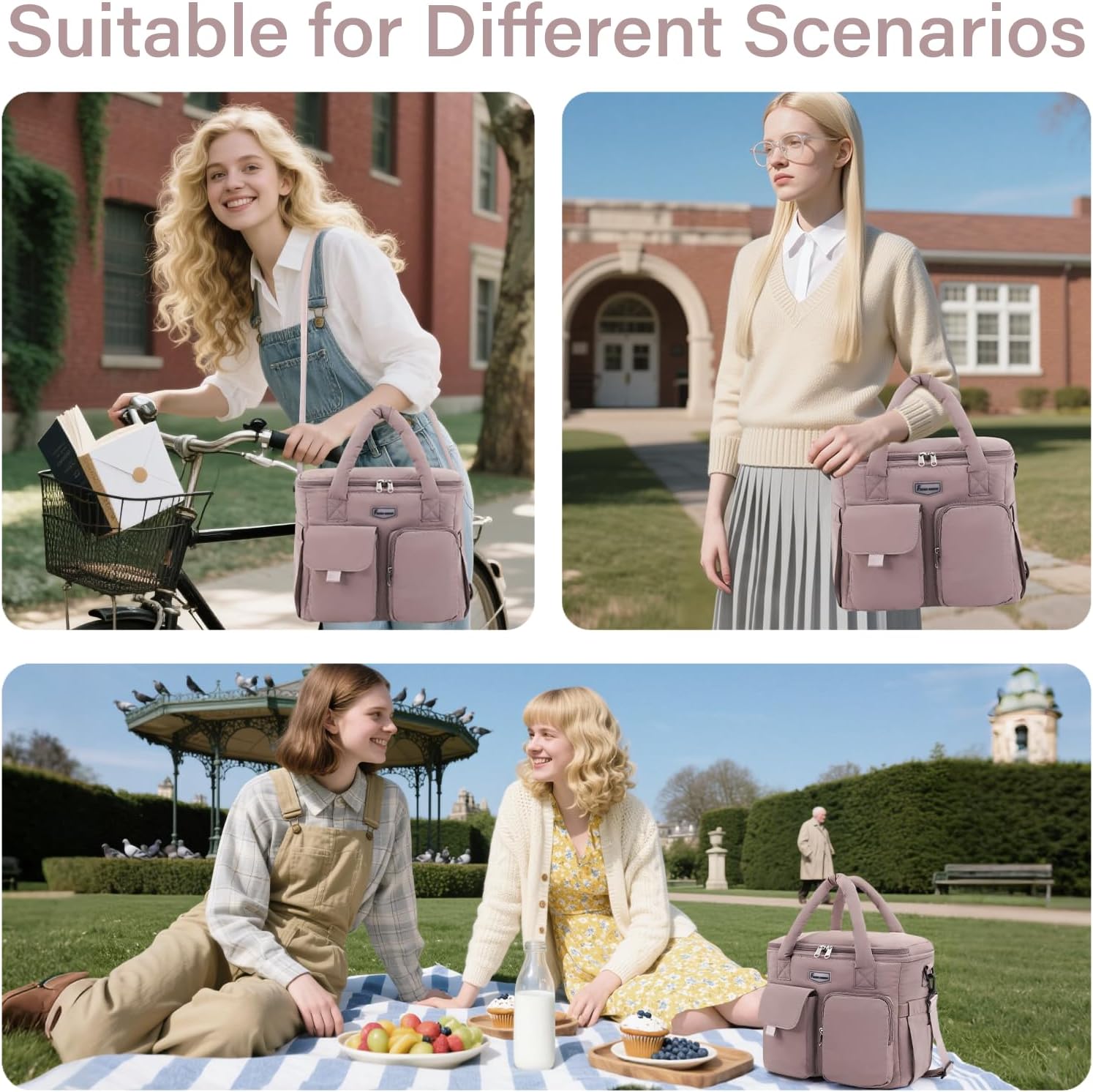 Lunch Bag Women,18L Lunch Box for Women with Puffy Insulated Lunch Tote,Durable & Reusable large lunch box for Work Picnic Travel(Coffee)