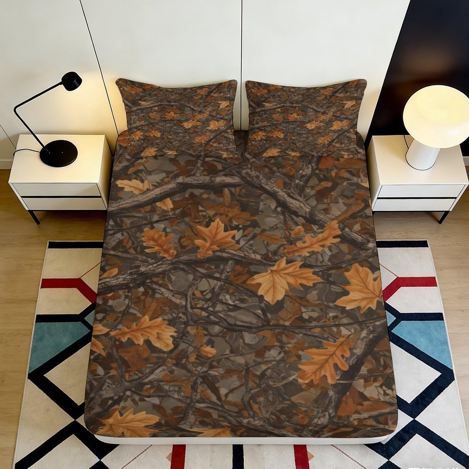 3D Printed Autumn Leaf Pattern Fitted Sheet Microfiber Brown Bed Cover for Bedroom Guest Room Decoration Dustproof 90x200x25cm