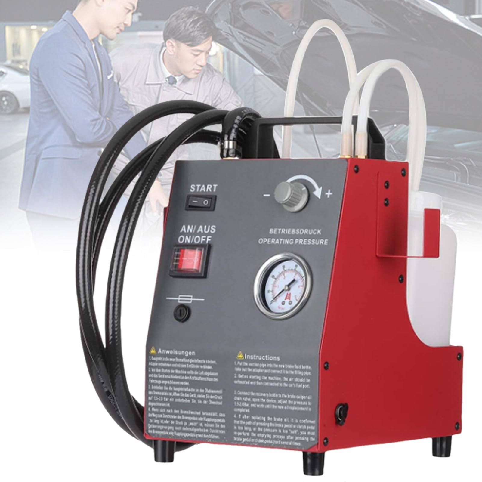 Purgador de frenos eléctrico, máquina automática de purga de líquido de frenos, con adaptador para cilindro maestro de 16 pulgadas, para el mantenimiento de frenos de automóviles. PackageA-Red