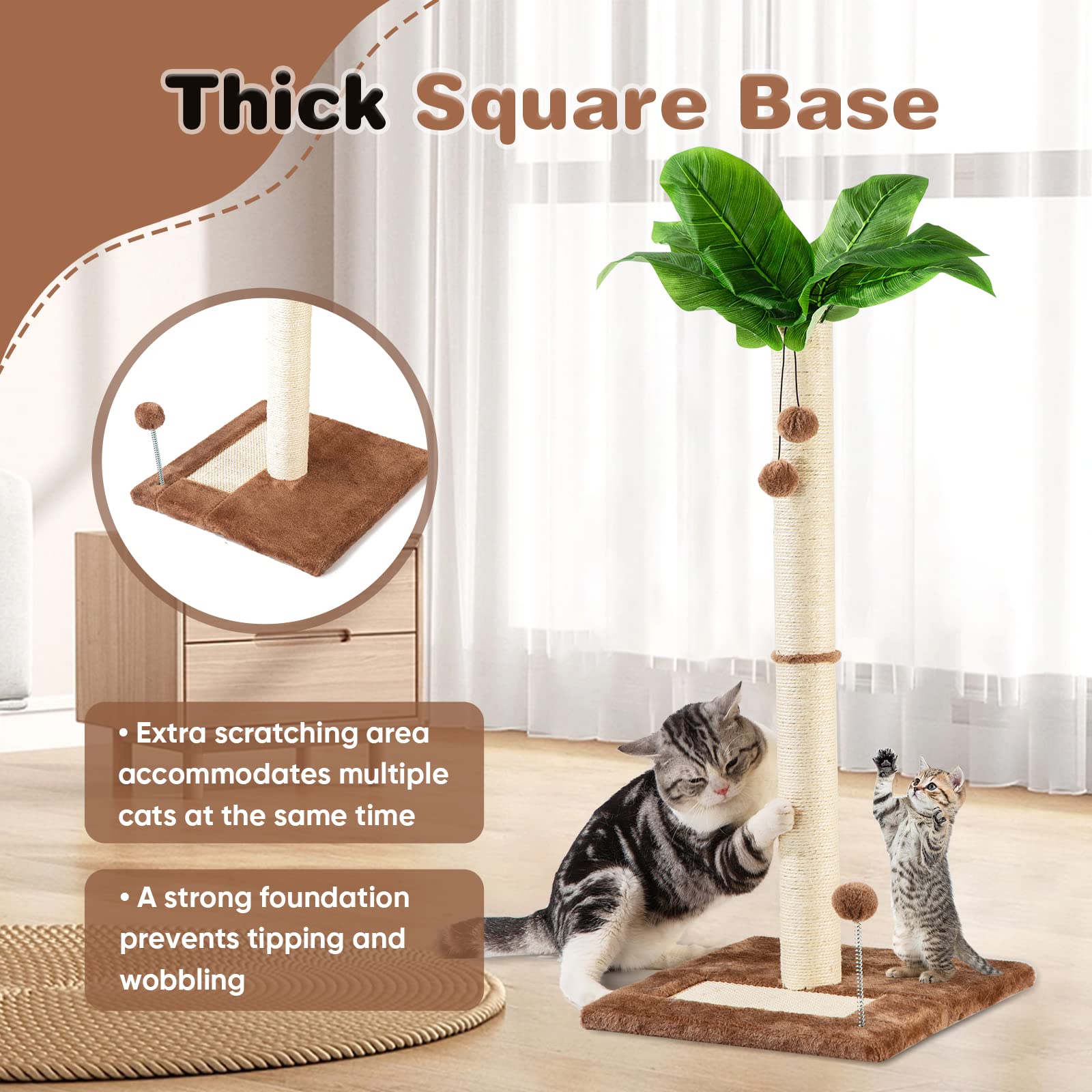 Grand Griffoir pour Chat Poteau 80cm avec Corde Sisal, Arbre a Chat en Bois Design Petit