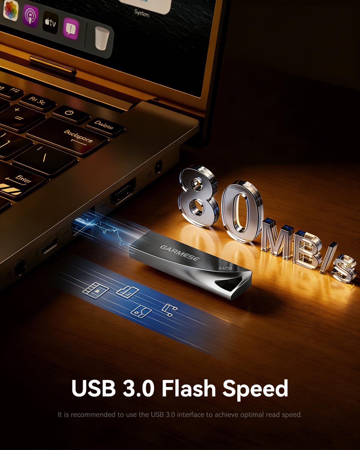Chiavetta USB 3.0 da 64 GB, azionamento del pollice del metallo con il foro di Keychain | Chiavetta di memoria portatile impermeabile e sottile, Plug & Play Thumb Drive per PC/Laptop/Auto/Viaggi