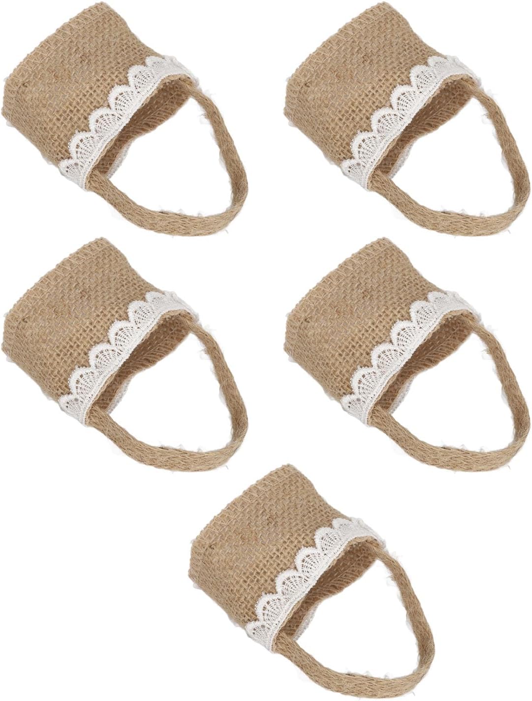 Handheld Burlap Wedding Flower Basket Set, 5-Pack Mini Size for Girl | Versatile handheld basket for wedding ceremonies, party decor, or jewelry storage,easily on tabletops or carried in hand