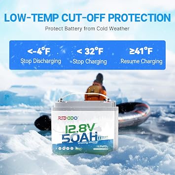 Redodo 12V 50Ah LiFePO4 Deep Cycle Battery for Marine, RVs | Bluetooth, Lightweight & Portable, 50A BMS, 4000+ Cycles, Low-Temp Protection, 640Wh, for Trolling Motor, Camping, Marine