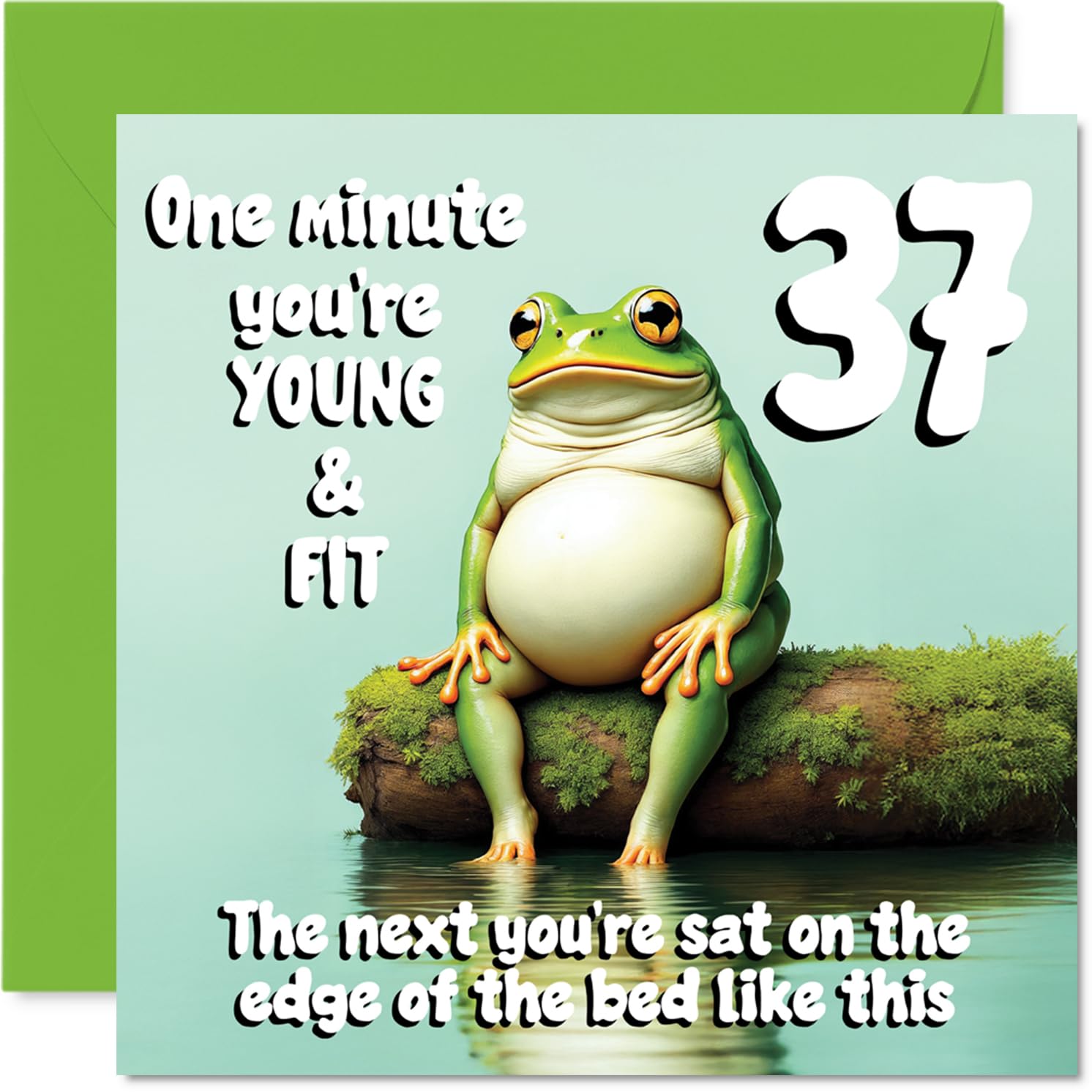 37th Birthday Cards for Women Men - Young and Fit Frog - Happy Birthday Card for 37 Year Old Woman Man Neighbour Son Uncle Cousin, 145mm Bday Greeting Cards