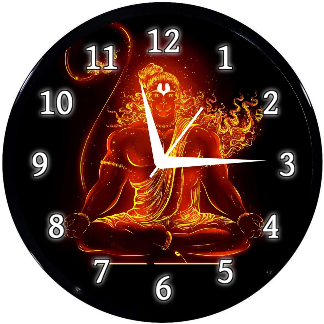 Babawill Round Wall Clock – 28 x 28 x 6 cm, ABS Plastic Frame with Glass Front – Modern Decorative Clock for Home, Office, Living Room (Hanuman Ji)