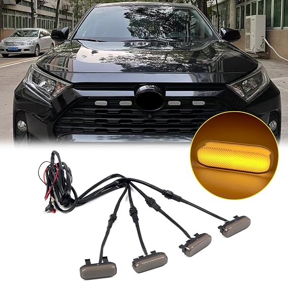 HIGH FLYING for Toyota RAV4 2019-2025 Car Accessories Front Center Grille Insert LED Lights ABS 4pcs Smoked Lense (Not Suitable For Prime & Adventure)