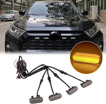 HIGH FLYING for Toyota RAV4 2019-2025 Car Accessories Front Center Grille Insert LED Lights ABS 4pcs Smoked Lense (Not Suitable For Prime & Adventure)