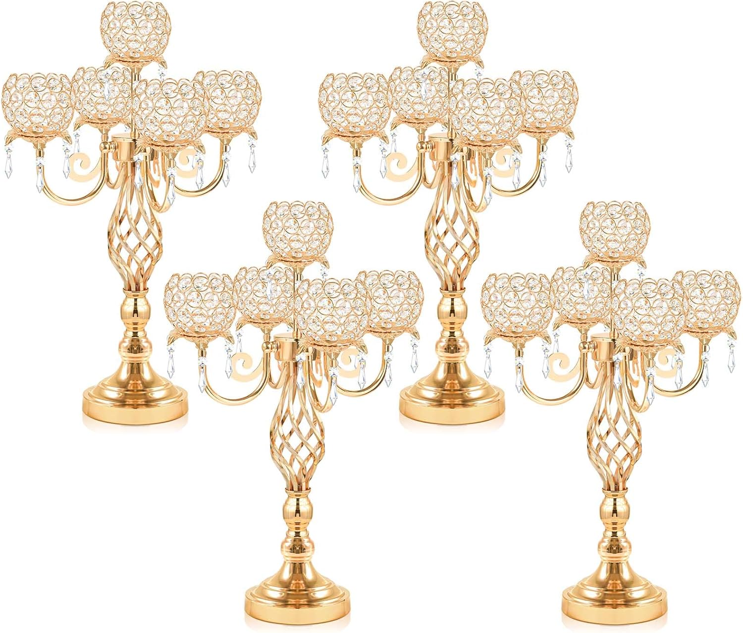 5-Arm Crystal Candelabra Centerpiece 23.2" Tall - Elegant Candle Holder Stand with Crystal Bowl, Chic Table Decor for Weddings, Parties, Anniversary & Home Decoration (4, Gold) Gold 4