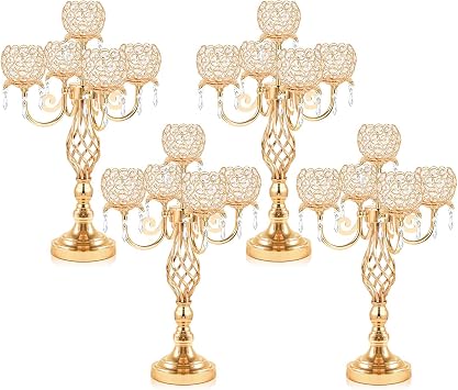 5-Arm Crystal Candelabra Centerpiece 23.2" Tall - Elegant Candle Holder Stand with Crystal Bowl, Chic Table Decor for Weddings, Parties, Anniversary & Home Decoration 4, Gold