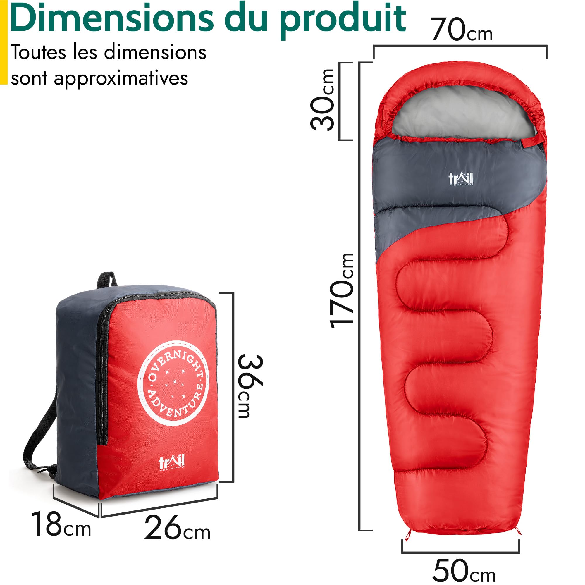 Trail Sac de Couchage Momie Enfant – Sac Couchage Enfant de Camping, Fille ou Garçon, 300 GSM pour 3 Saisons – Duvet Enfant avec Sac à Dos Léger