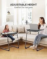 Vista 4 de LORYERGO - Paquete de 2 mesas de cena ajustables para ver TV con 6 alturas y 3 ángulos de inclinación, bandejas plegables para ver TV con portavasos