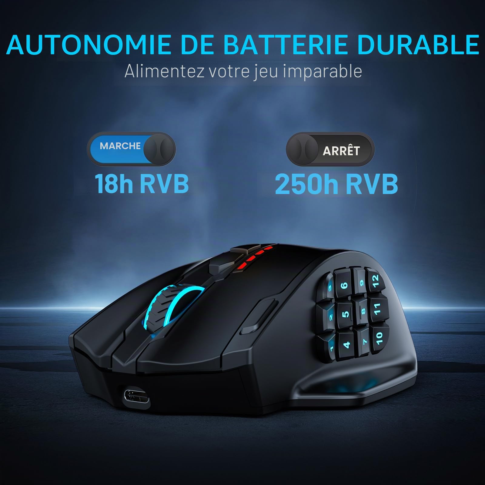 Redragon M913 Max Souris MMO sans Fil 26000 DPI 16 Boutons | souris gaming MMO optique sans fil 26000 DPI 16 boutons programmables BT 2.4G support logiciel