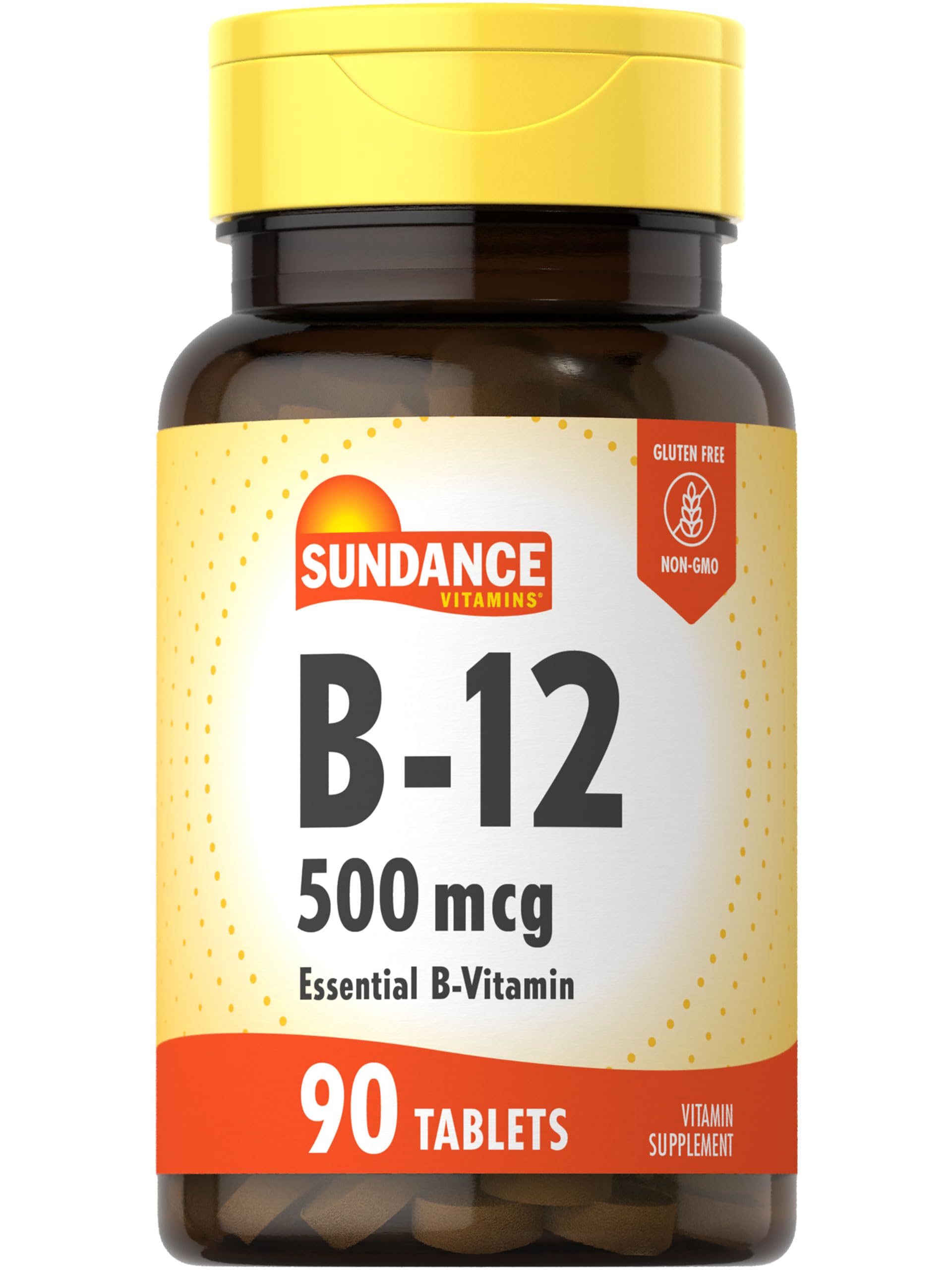 Sundance Vitamin B-12 500mcg 90 Vegetarian Tablets Essential Vitamin Supplement Non-GMO and Gluten Free Formula
