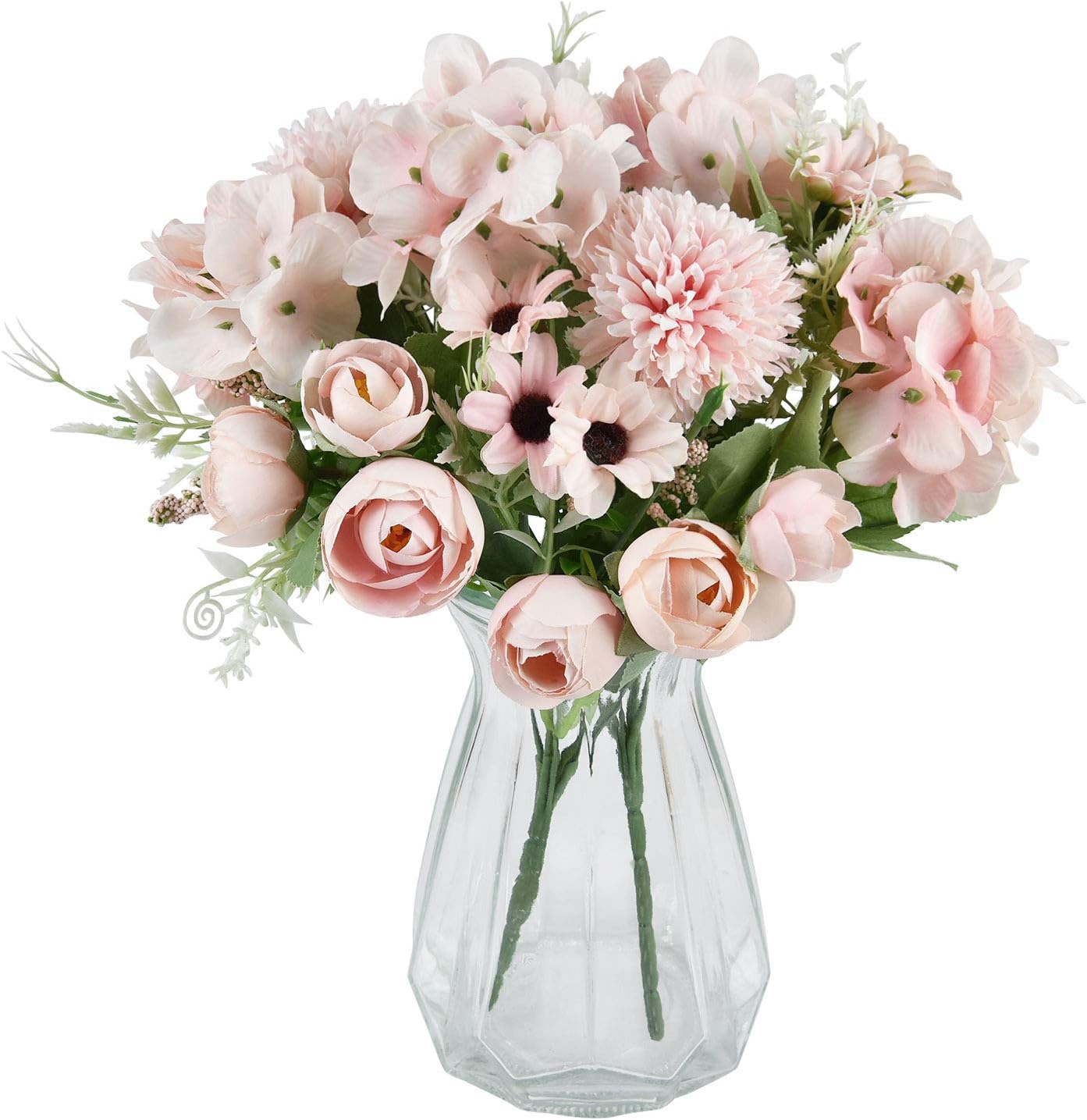 MARTINE MALL 2 Packs Artificial Peony Flowers Fake Peony Silk Hydrangea Bouquet Artificial Flowers Bouquet with Peony Hydrangea Carnations Fake Flower Arrangements for Wedding Table Decor Pink