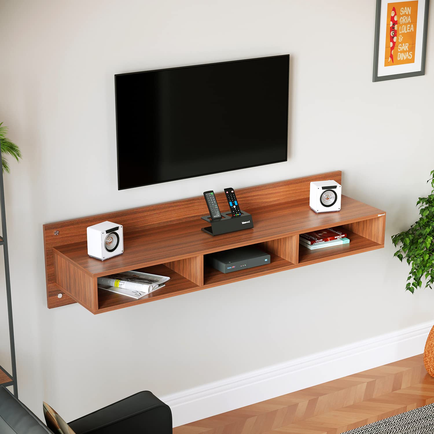 BLUEWUD Reynold Engineered Wood Tv Entertainment Wall Unit (Walnut) BLUEWUD Reynold Engineered Wood Tv Entertainment Wall Unit (Walnut)