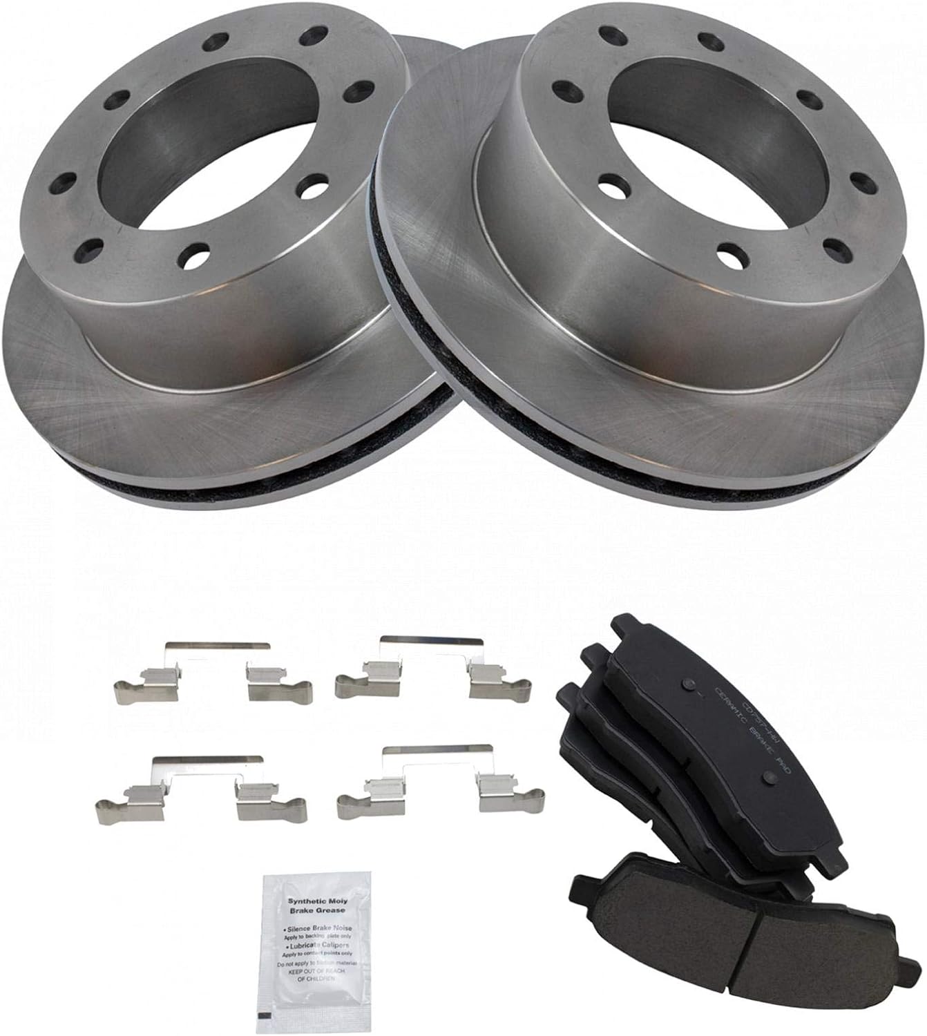 TRQ Rear Brake Pad & Rotor Kit Brake Pads Brake Rotor Ceramic Compatible with 2000-2005 Ford Excursion 1999-2004 F-250 Super Duty F-350 Super Duty