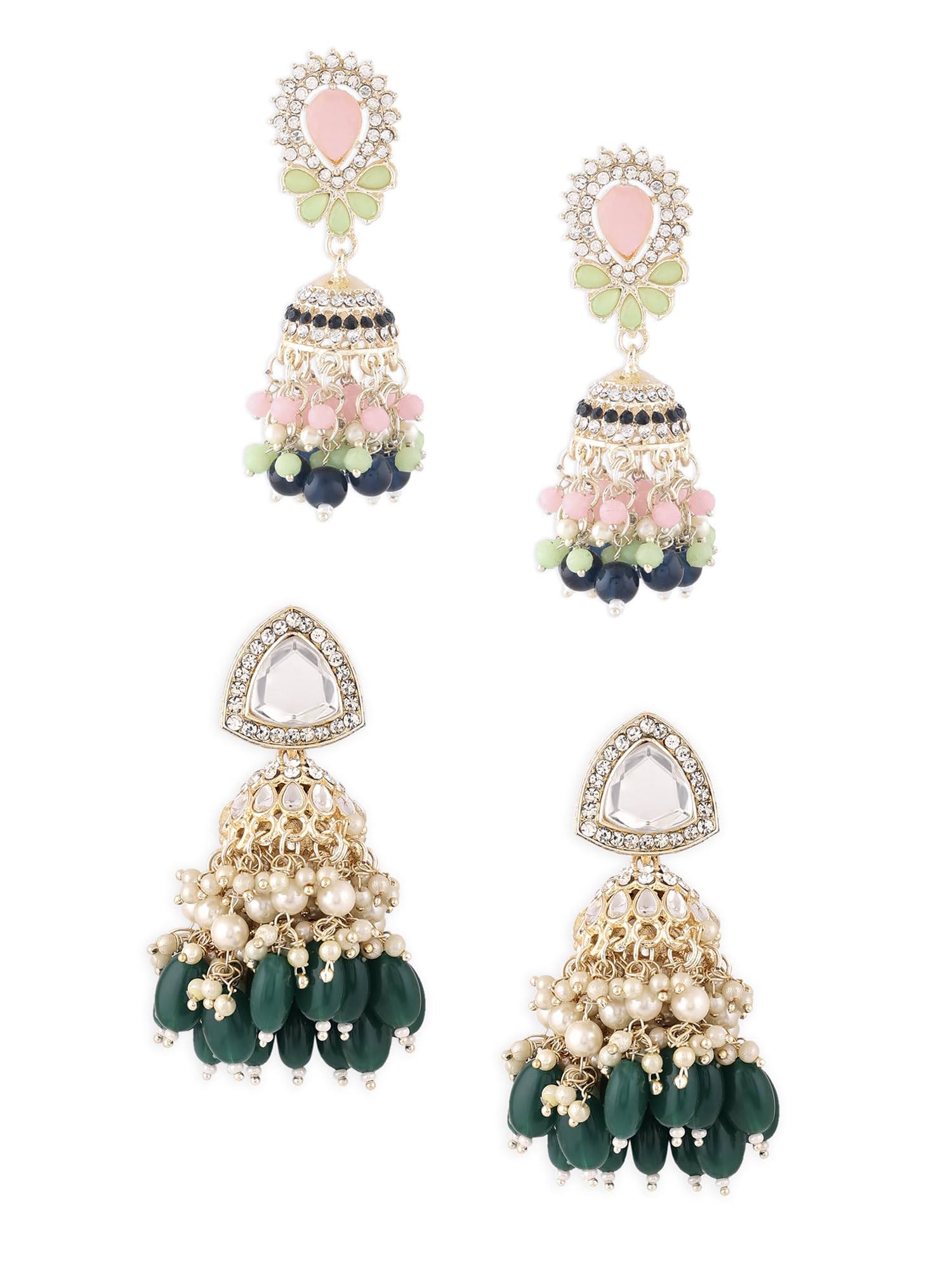 Zaveri Pearls Set of 2 Multicolor Stones Beads Clustered Traditional Jhumka Earrings For Women-ZPFK17984 (B0D11B5ZH4) Amazon Price History, Amazon Price Tracker