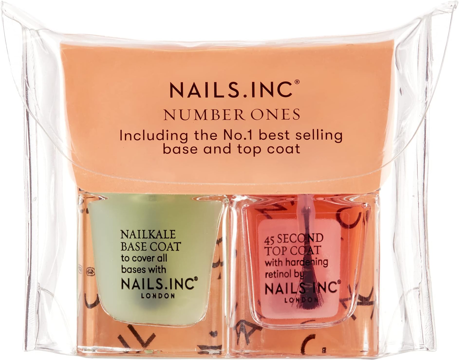 Nails.INC Number Ones Mini Nail Duo, Includes Retinol Rich 45 Second Top Coat and NailKale Superfood Base Coat, Quick Drying and Chip Resistant, Cruelty Free, Vegan