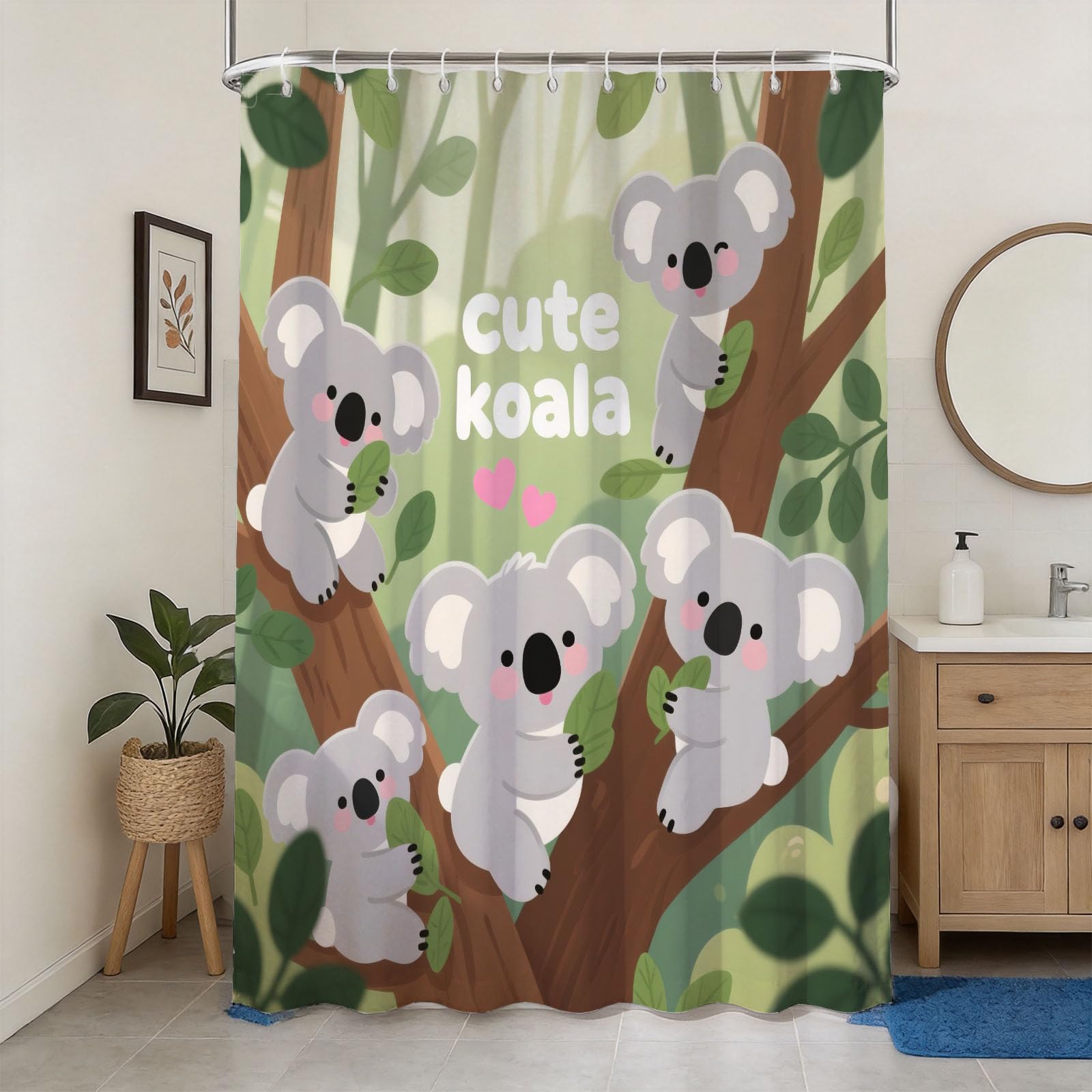 Hongduo 3D Cartoon Koala Shower Curtain for Stalls Bathtubs Koala Bathroom Decor Shower Curtain Set Polyester Fabric Waterproof 120x180cm/48X71 Inch with Hooks