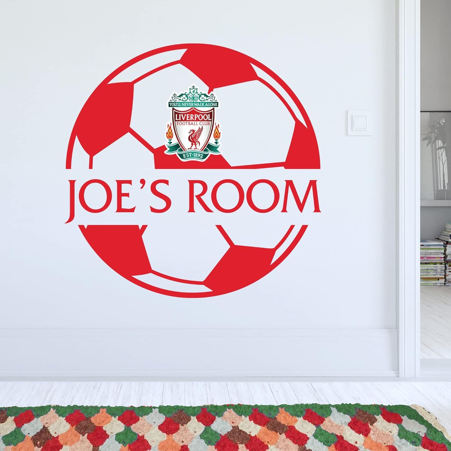 Themed Liverpool FC Wall Sticker - Ball & Personalised Name Wall Decal Football Art Mural (90cm height x 90cm width)