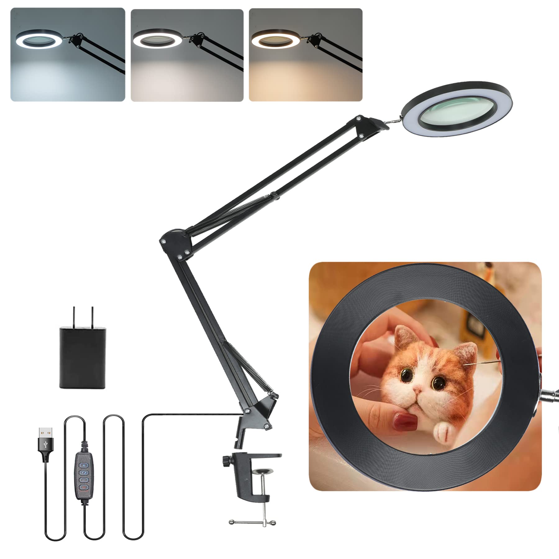 Meenovo 5X Magnifying Glass with Light and Stand, Magnifying Desk Lamp