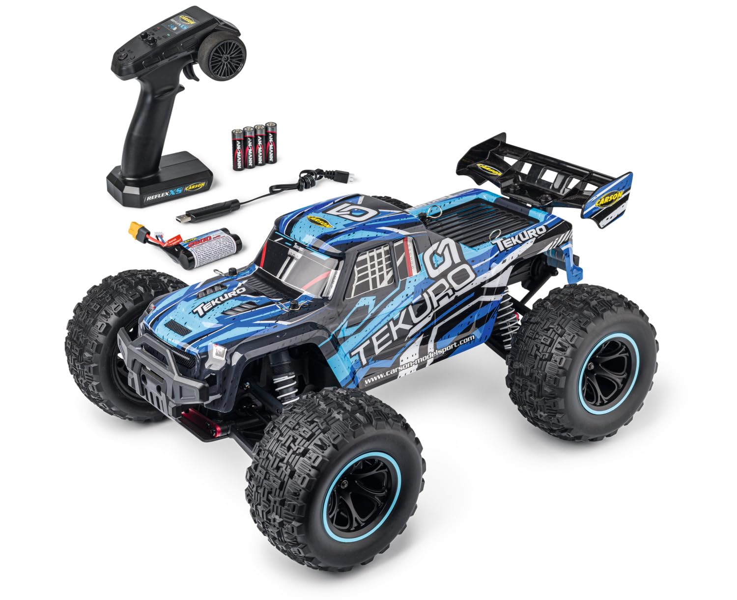 Carson 1:10 XS Tekuro 100% RTR grigio/blu – auto radiocomandata, RC buggy, incluse batterie e radiocomando, buggy off-road, 40 km/h, RC per esterni