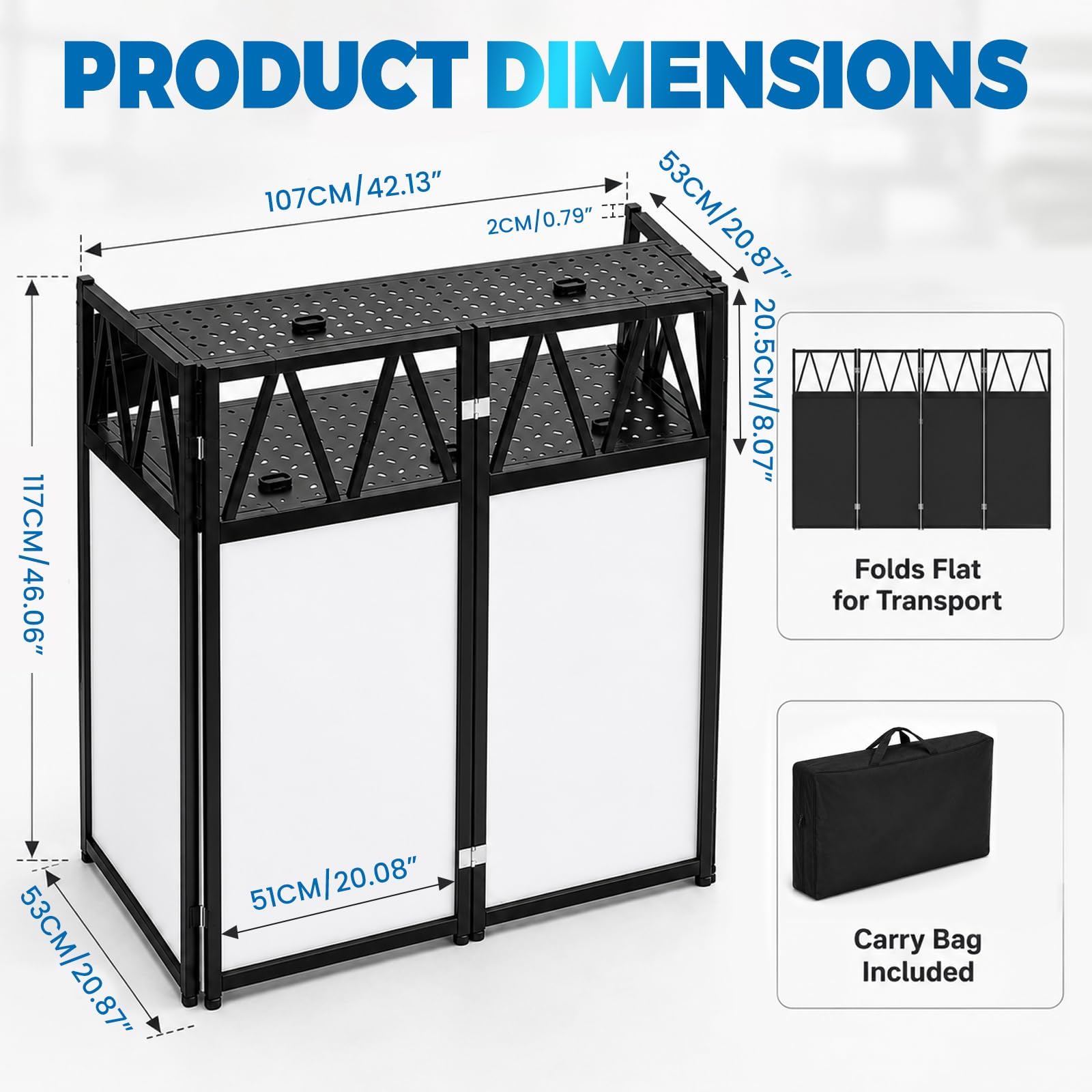 Przenośny stół DJ Booth 106.7 cm x 53.3 cm x 117.8 cm, składany stojak na