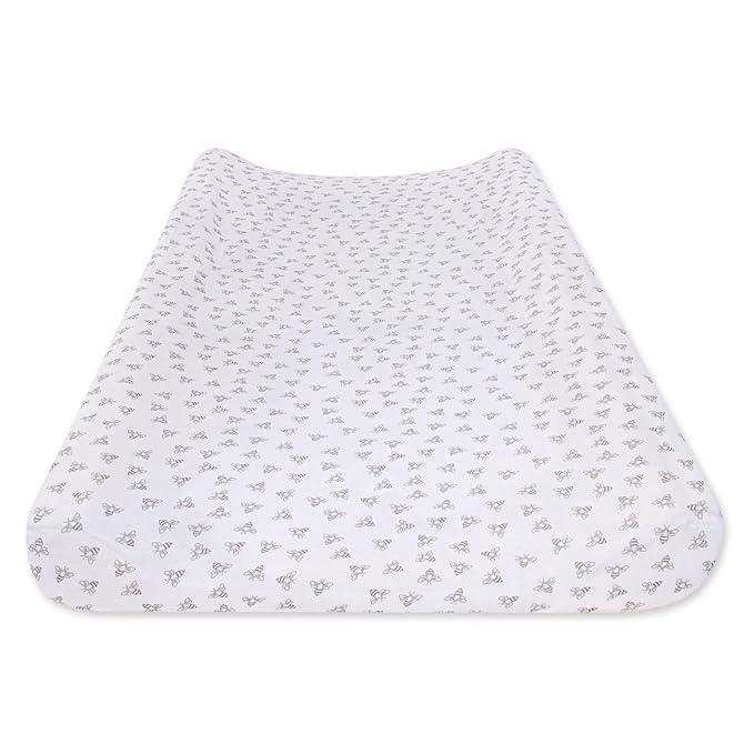 Burts Bees Baby - Honeybee Print Changing Pad Cover, 100% Organic Changing Pad for Standard 16 x 32 Changing Pad (Heather Grey)