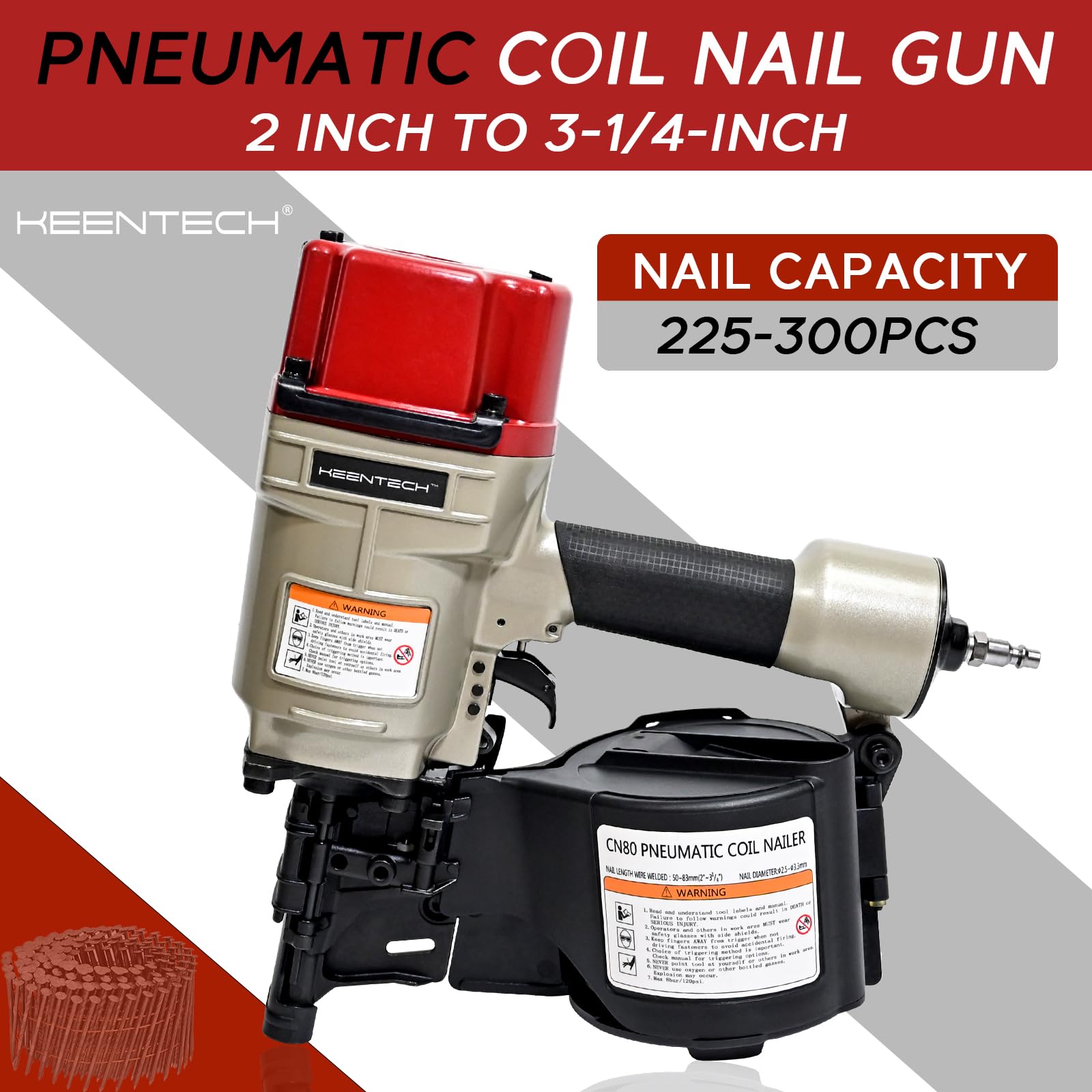 KEENTECH Roofing Nail Gun, Pneumatic Siding Nail Gun, 2