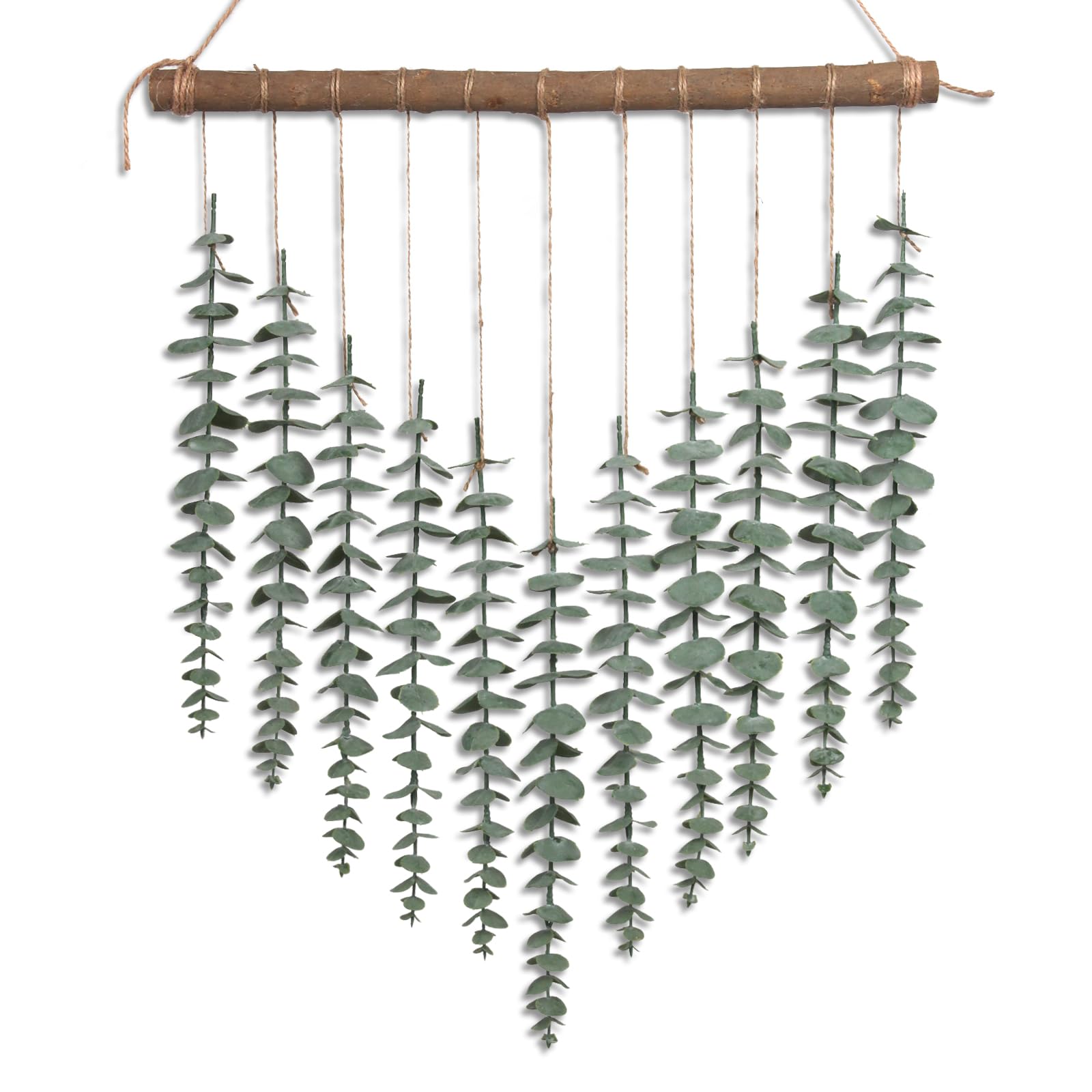 Artificial Hanging Eucalyptus Plant Wall Decor Fake Greenery Leaves Stems on 16.5in Stick Boho Rustic Nature Farmhouse Green Wall Art for Bathroom Bedroom Kitchen Nursery Office