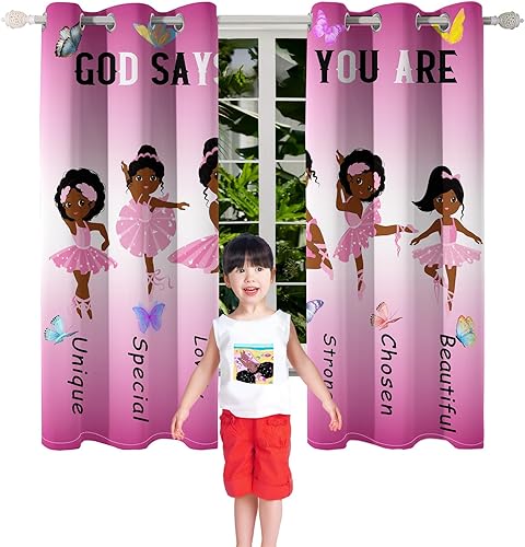 Miniatura 2 de BATATADOCE Cortinas afroamericanas para dormitorio de niñas, cortinas de princesa para habitación de niñas pequeñas, tratamientos de ventana rosas