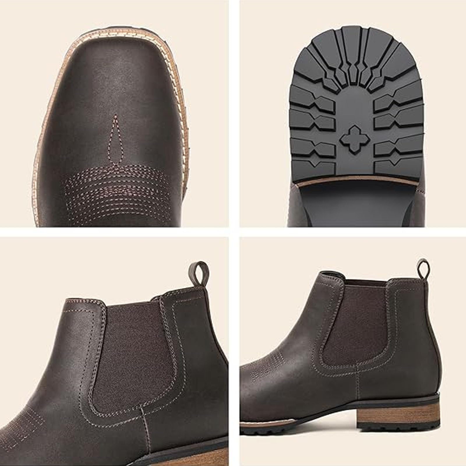 Chelsea Bottes de cowboy pour homme, bout carré élastique, bottines pour robe décontractée, bottines occidentales courtes Chelsea pour homme
