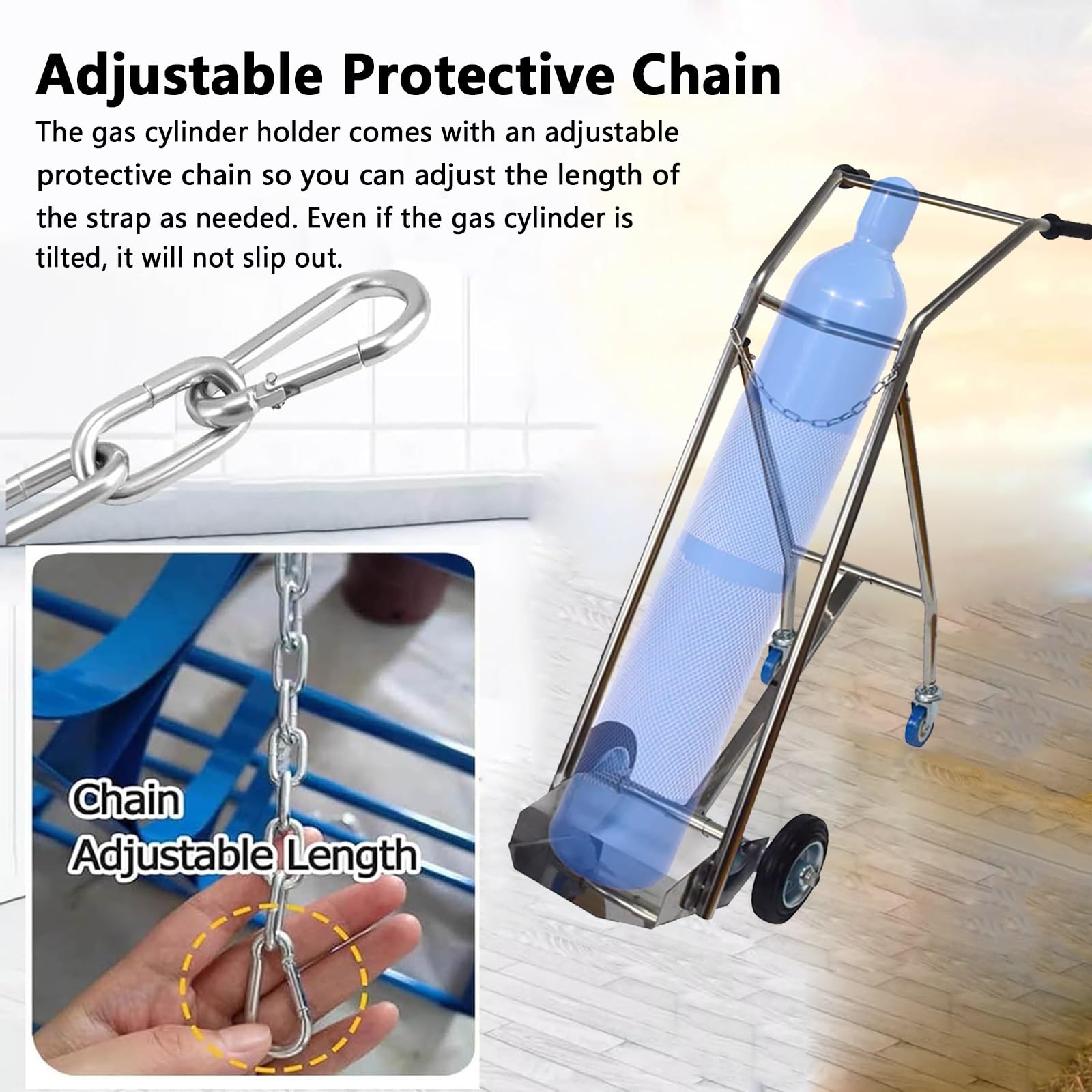 Carro cilíndrico de oxígeno, soporte portátil de acero inoxidable con ruedas, diseño de rodamiento ligero, soporta carga de hasta 100 kg, ideal para cilindros de oxígeno