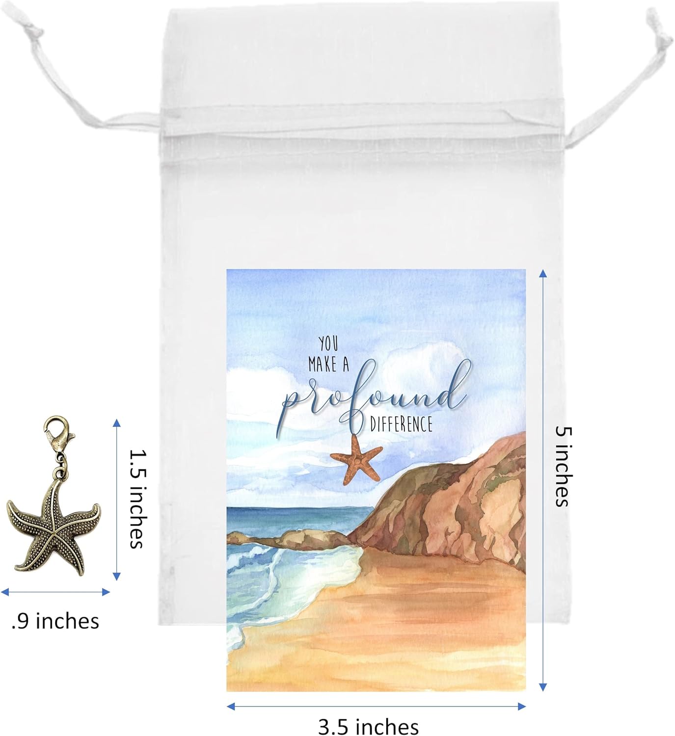 Smiling Wisdom - 20 Bulk Gifts - Starfish Story - You Make a Profound Difference - Employee Staff Team Teacher Greeting Cards and Bronze Charm Keepsakes - 60 Pcs (20 Charms)
