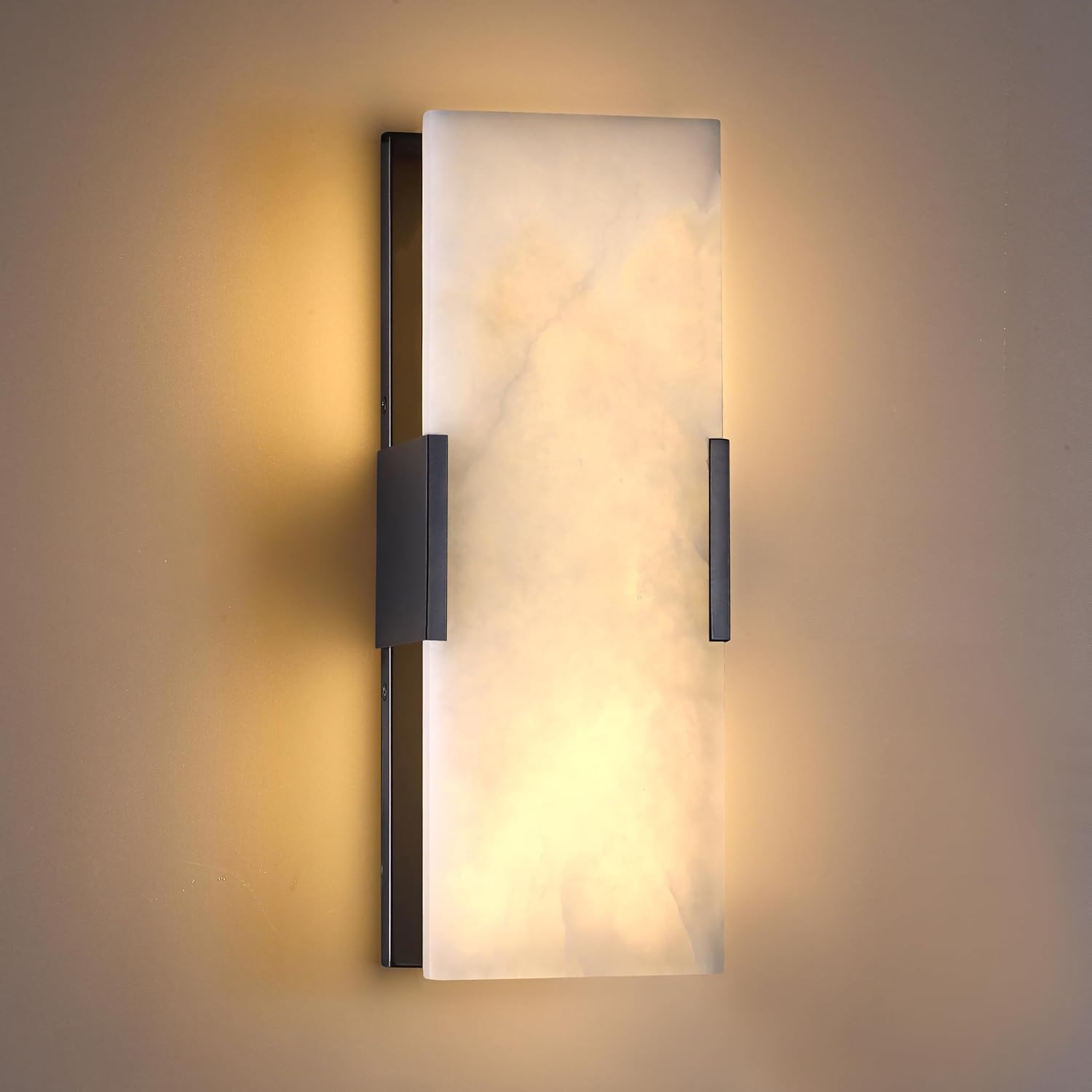 2 light natural square alabaster marble bathroom 15 inch wall sconce modern concise style wall light fixtures,dark gray finish for bedroom hallway bedside living room square marble 1 pack 15'' dark gray