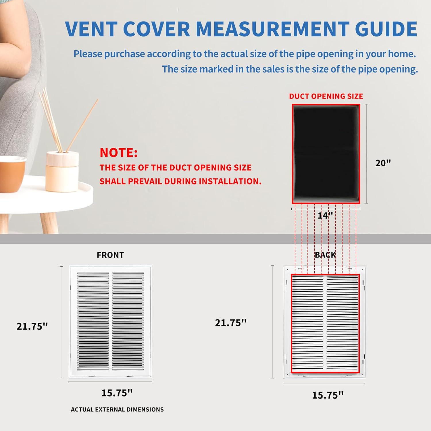14x20 Return Air Grille [Duct Opening Size],Return Air Vent Cover for Wall Or Ceiling,Steel Return Air Filter Grilles Removable Face/Door for 1 Inch Filters (14"W x 20"H [Duct Opening])