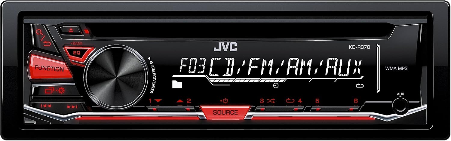 JVC KD-R370 - 4-Channel CD Car Stereo Receiver with Built-In Radio - Disc & Aux Playback - Big Sound with Enhanced Bass - Budget Car Accessory