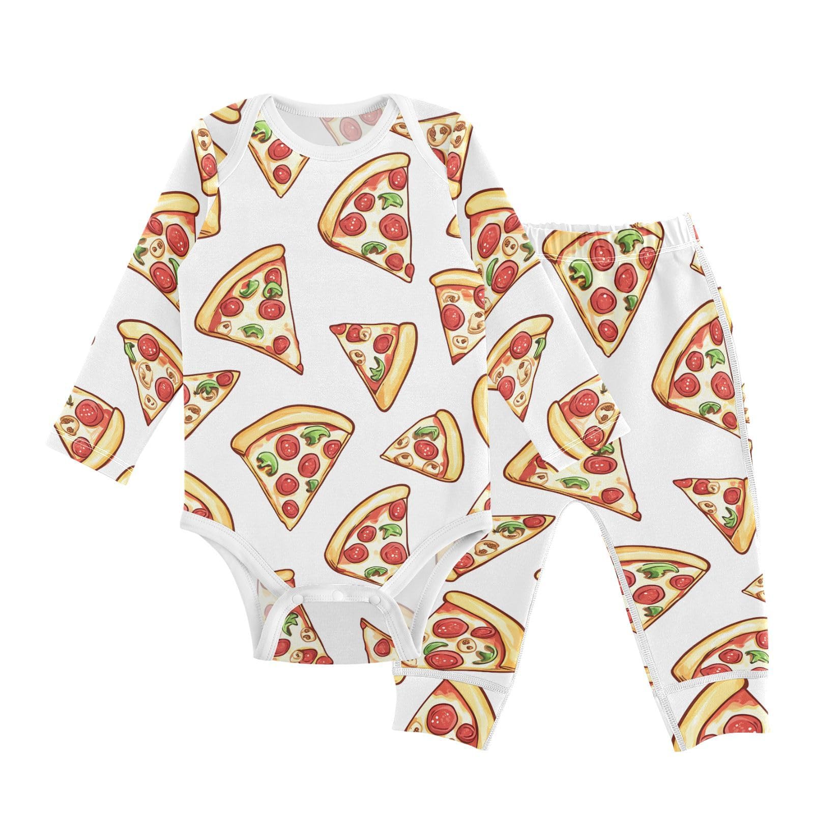 vvfelixl Baby Onesie Pants Sets Delicious Sliced Pizza Cartoon Long Sleeve Baby Clothes for Boys Girls 9-12M