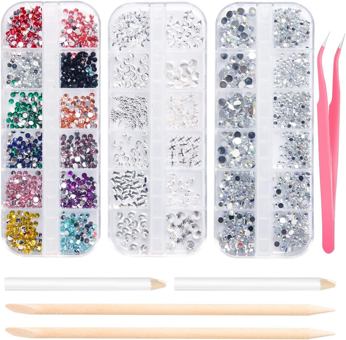2100 Strasssteine Für Nail Art – In Verschiedenen Größen Mit Pinzette & Picker Für Nageldesign & Basteln