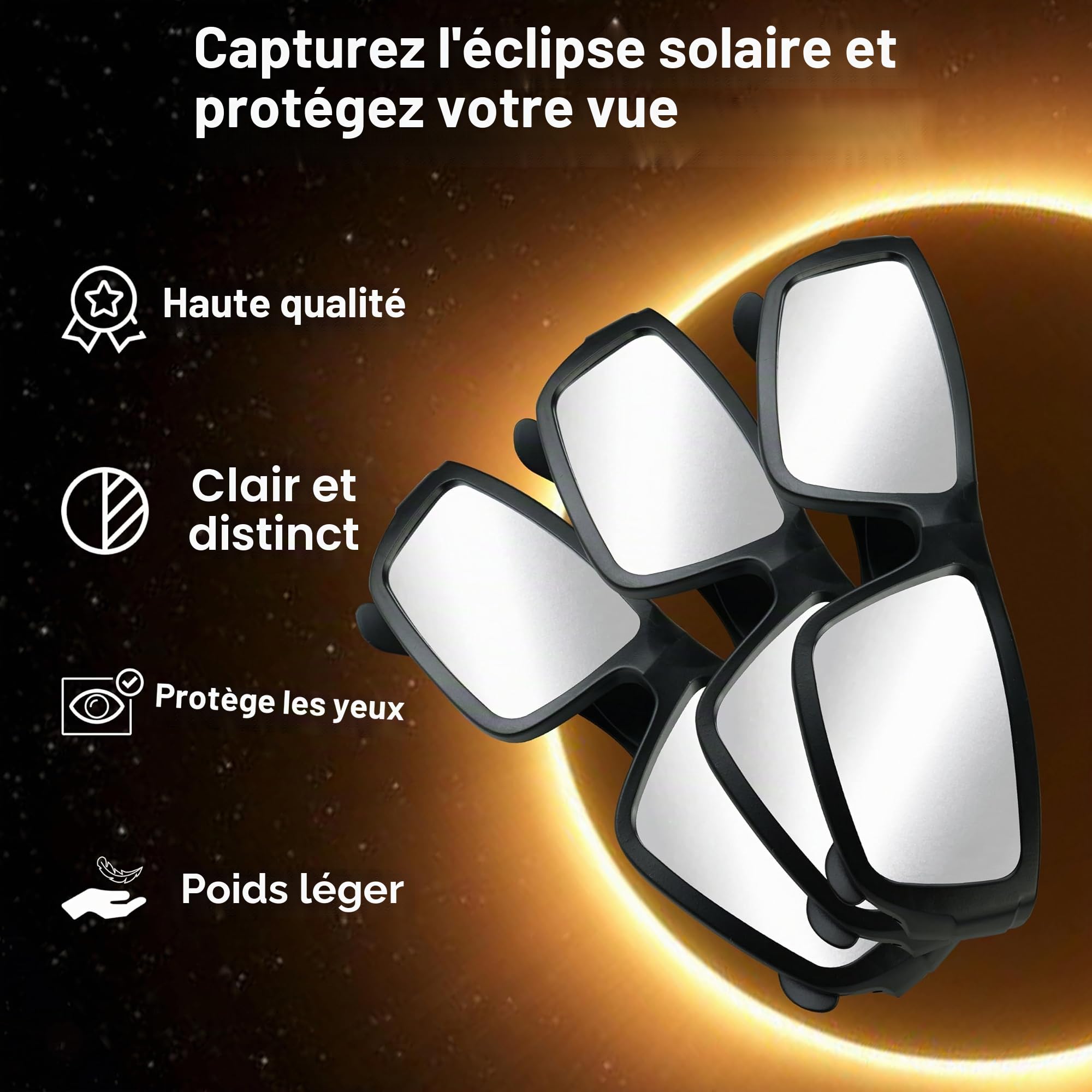 Lunettes eclipse solaire,2026 approuvées,certifiées ISO 12312-2:2015(E) et CE, lot de 3 lunettes robustes en plastique pour l’observation directe du soleil