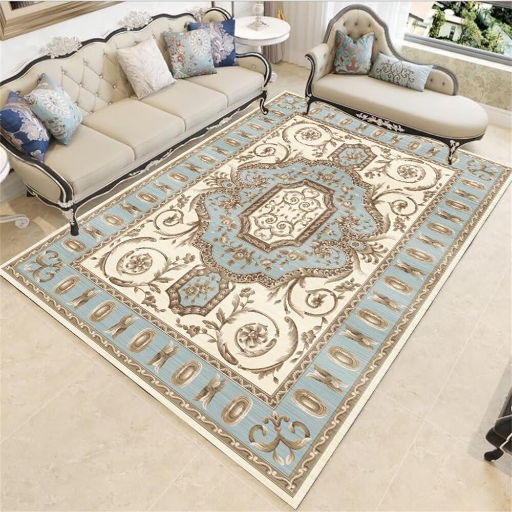Tapis de salon bleu lavable 120x200cm pour un entretien facile